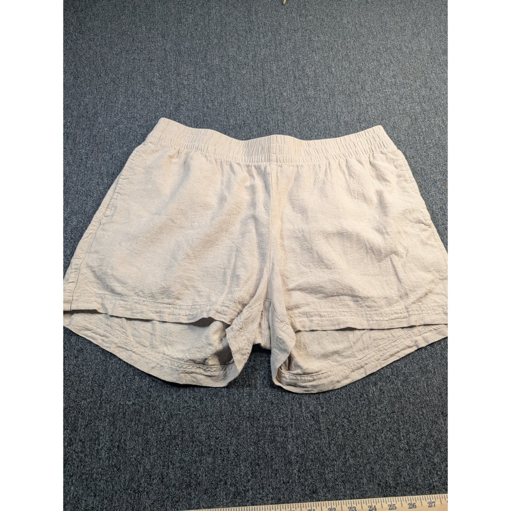 Old Navy Womens XL Linen Blend Comfort Waistband Shorts Oatmeal Beige High Rise